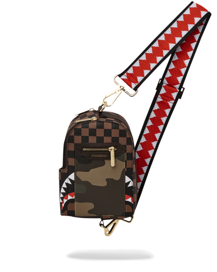 EXTERIOR GOLD ZIP POCKET SHARKS IN PARIS BACKPACK SLING