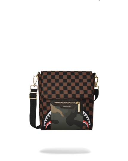 EXTERIOR GOLD ZIP POCKET SHARKS IN PARIS MESSENGER SLING BAG