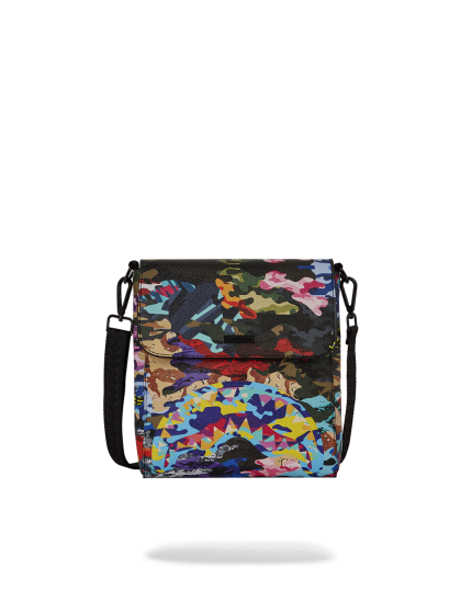 SLICED AND DICED CAMO MESSENGER SLING BAG